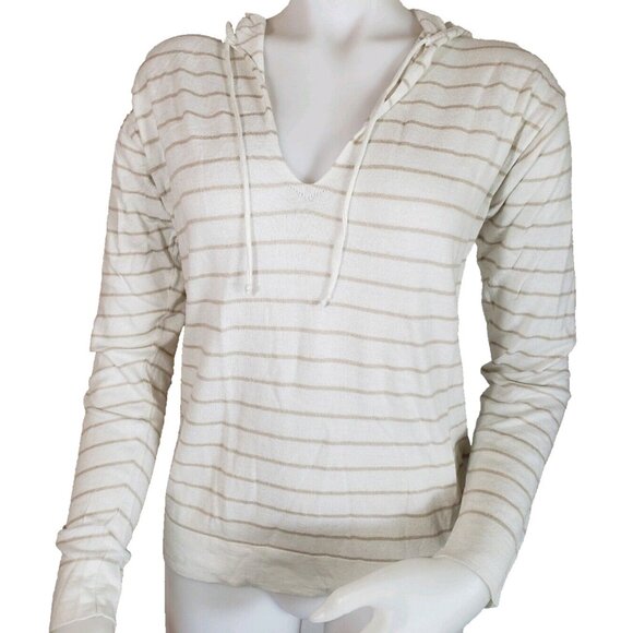 Lafayette 148 Hooded Sweater Womens S Lightweight White Stripe Wool Blend Resort - Picture 1 of 10